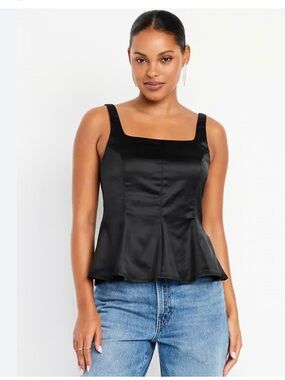 Old Navy Classic Black Satin Peplum Tank Top Sz Medium 
Casual/ Dressy